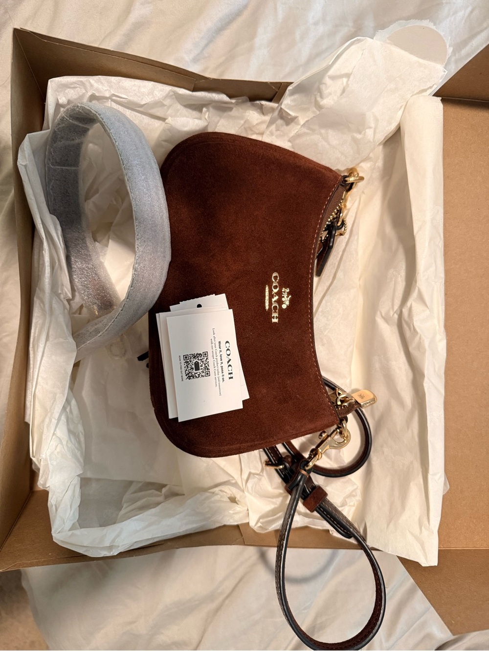 Coach Terri Mini Brown Suede Crossbody with Gold Hardware - Picture 2 of 7